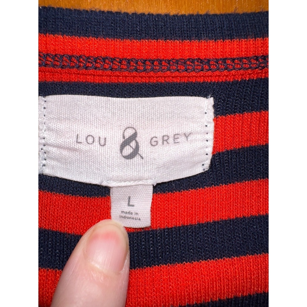 Lou & Grey Red/Blue Horizontal Stripes Long Sleeve Ribbed Knit Top Womens‎ Large - Picture 4 of 5